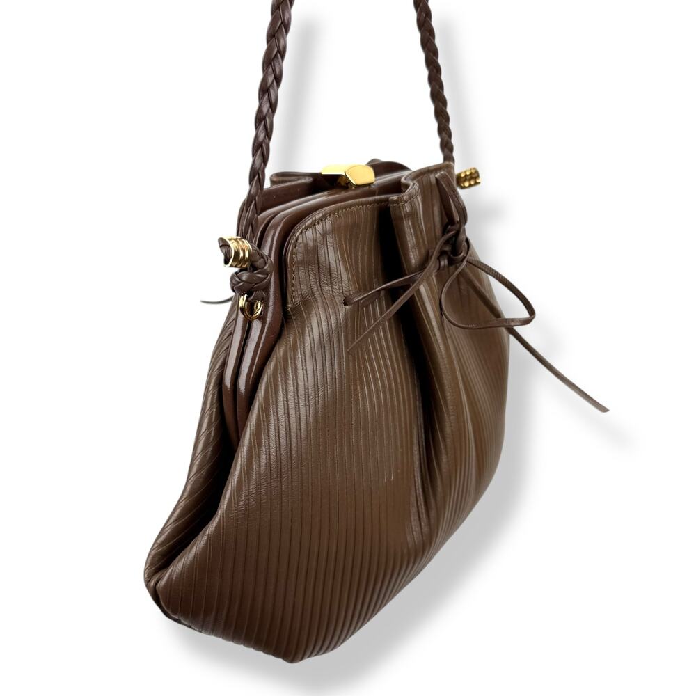 1960's kiss lock taupe striped leather mini purse by CORET MONTREAL CANADA - Picture 13 of 16